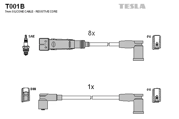 T001B TESLA Комплект проводов зажигания (фото 1)