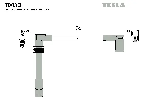 T003B TESLA Комплект проводов зажигания (фото 1)