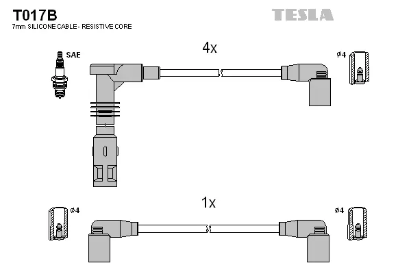 T017B TESLA Комплект проводов зажигания (фото 1)