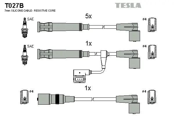 T027B TESLA Комплект проводов зажигания (фото 1)