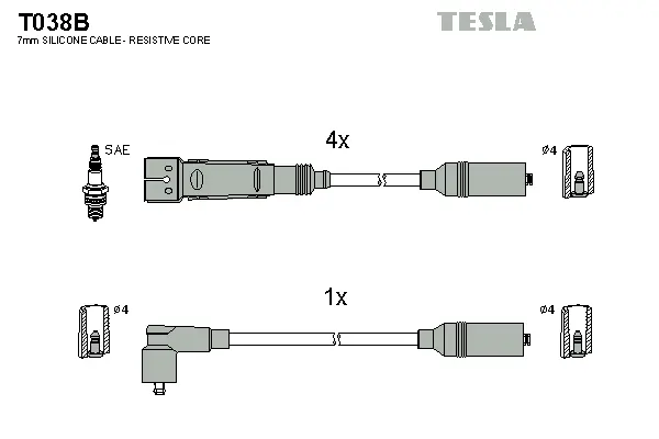 T038B TESLA Комплект проводов зажигания (фото 1)
