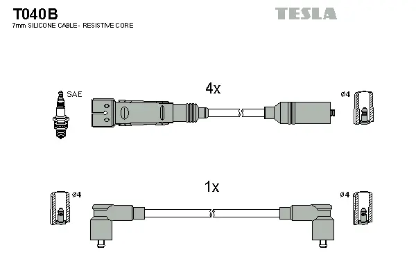 T040B TESLA Комплект проводов зажигания (фото 1)