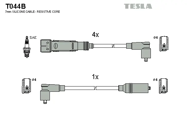 T044B TESLA Комплект проводов зажигания (фото 1)
