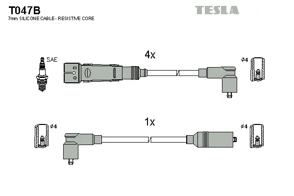 T047B TESLA Комплект проводов зажигания (фото 1)