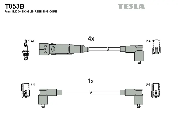 T053B TESLA Комплект проводов зажигания (фото 1)