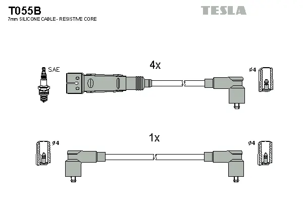 T055B TESLA Комплект проводов зажигания (фото 1)