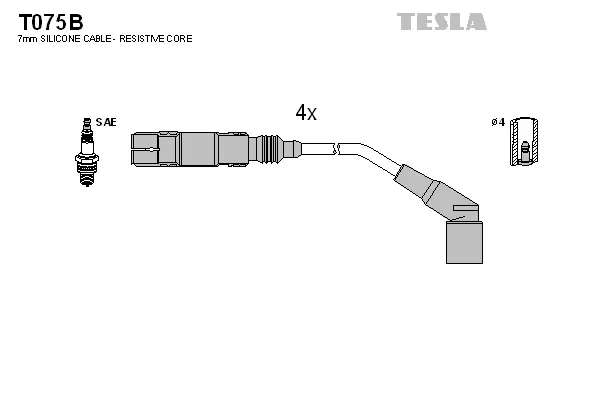T075B TESLA Комплект проводов зажигания (фото 1)