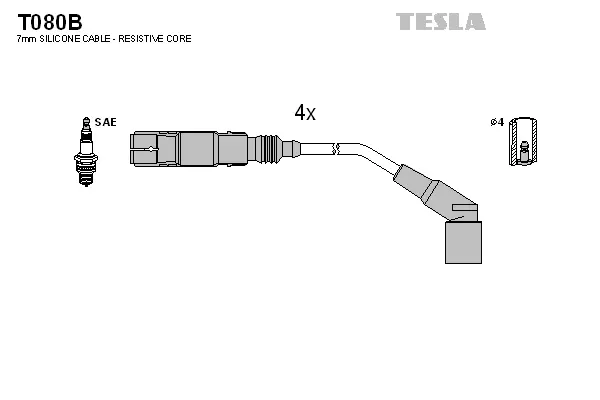 T080B TESLA Комплект проводов зажигания (фото 1)