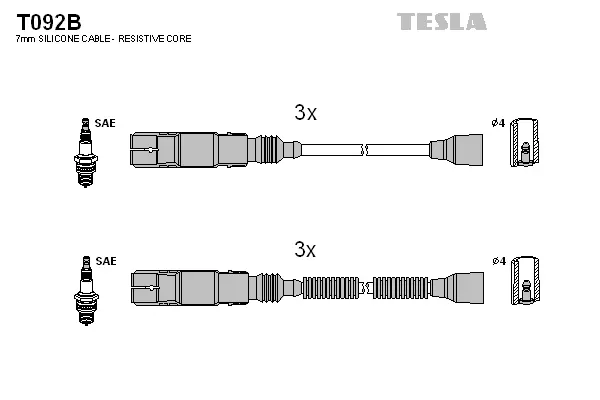 T092B TESLA Комплект проводов зажигания (фото 1)