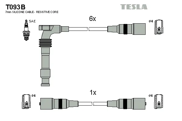 T093B TESLA Комплект проводов зажигания (фото 1)