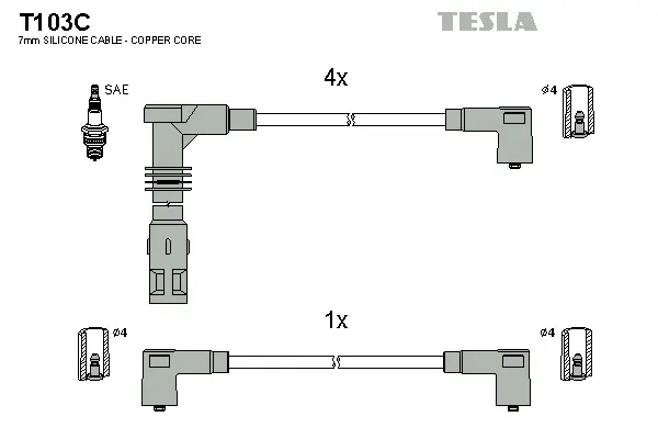 T103C TESLA Комплект проводов зажигания (фото 1)