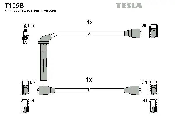 T105B TESLA Комплект проводов зажигания (фото 1)
