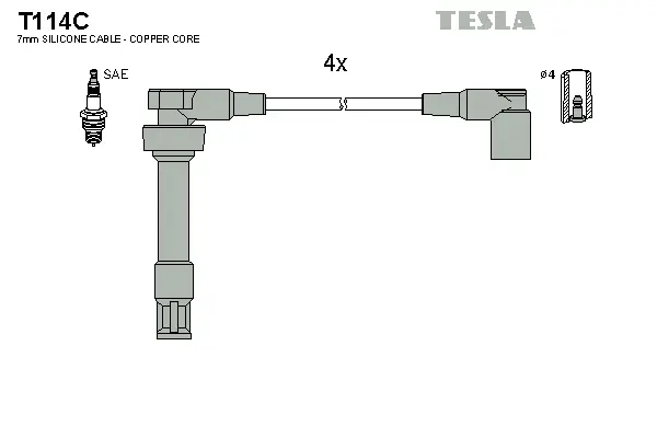 T114C TESLA Комплект проводов зажигания (фото 1)
