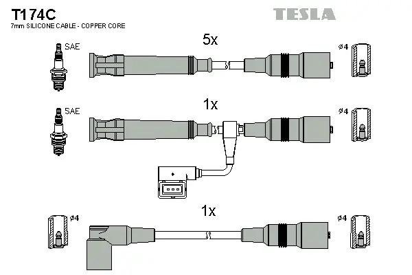T174C TESLA Комплект проводов зажигания (фото 1)