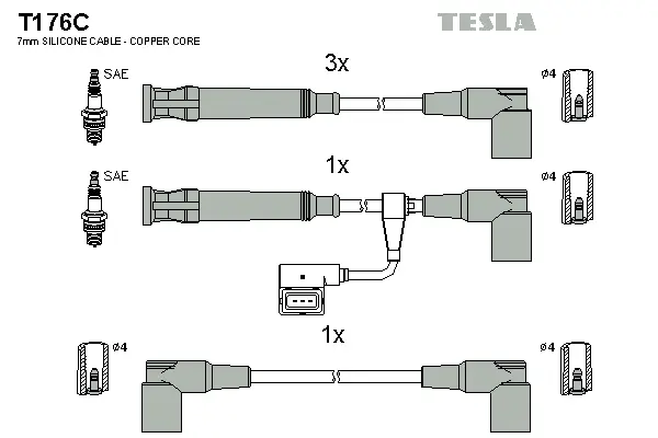 T176C TESLA Комплект проводов зажигания (фото 1)