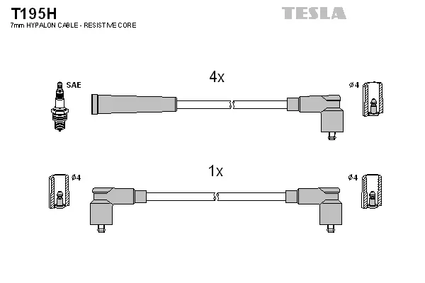 T195H TESLA Комплект проводов зажигания (фото 1)