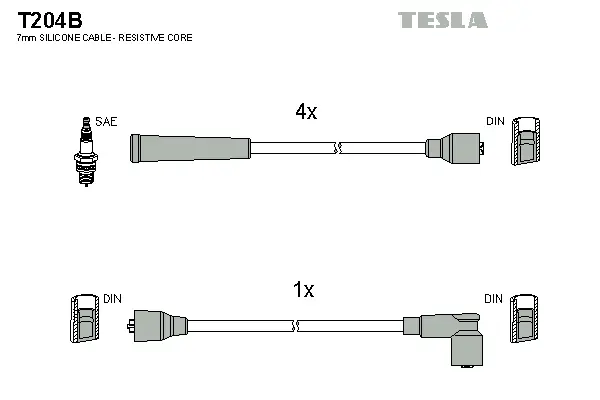 T204B TESLA Комплект проводов зажигания (фото 1)