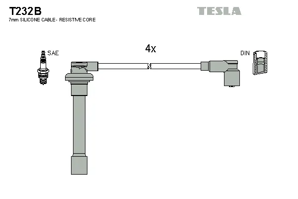 T232B TESLA Комплект проводов зажигания (фото 1)