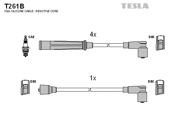 T261B TESLA Комплект проводов зажигания (фото 1)