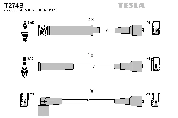 T274B TESLA Комплект проводов зажигания (фото 1)