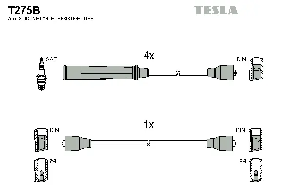 T275B TESLA Комплект проводов зажигания (фото 1)