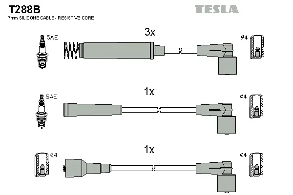 T288B TESLA Комплект проводов зажигания (фото 1)