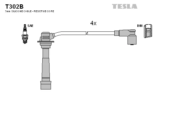 T302B TESLA Комплект проводов зажигания (фото 1)