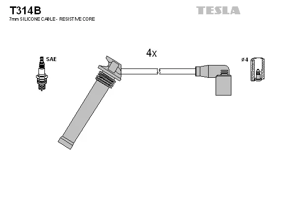 T314B TESLA Комплект проводов зажигания (фото 1)