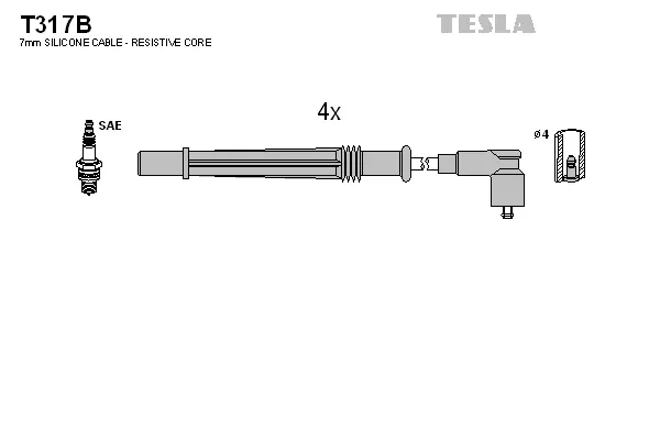 T317B TESLA Комплект проводов зажигания (фото 1)
