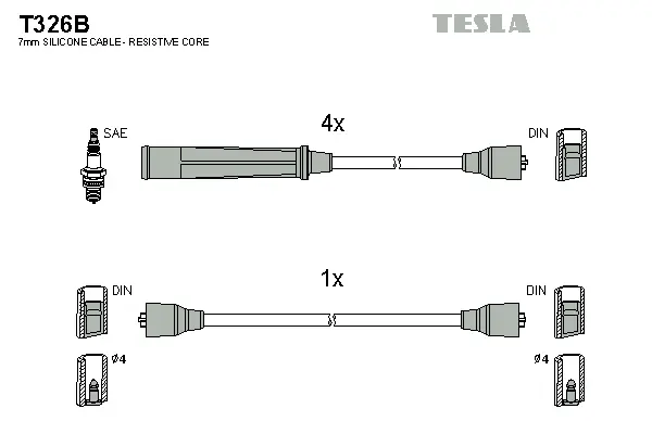 T326B TESLA Комплект проводов зажигания (фото 1)