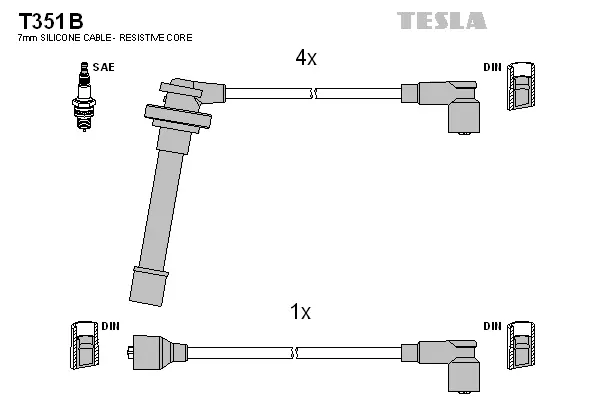 T351B TESLA Комплект проводов зажигания (фото 1)