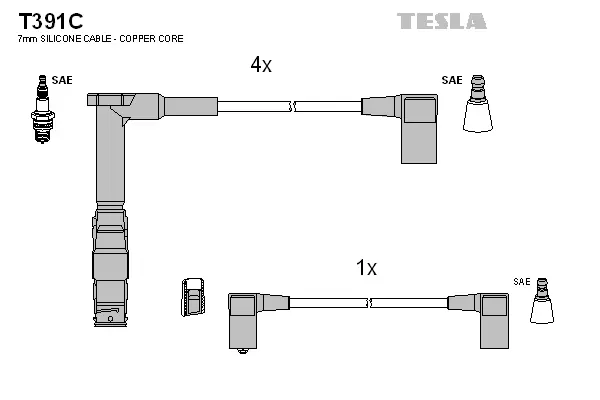 T391C TESLA Комплект проводов зажигания (фото 1)