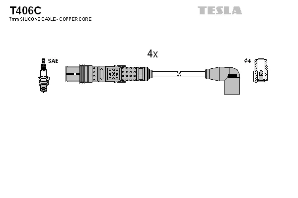 T406C TESLA Комплект проводов зажигания (фото 1)
