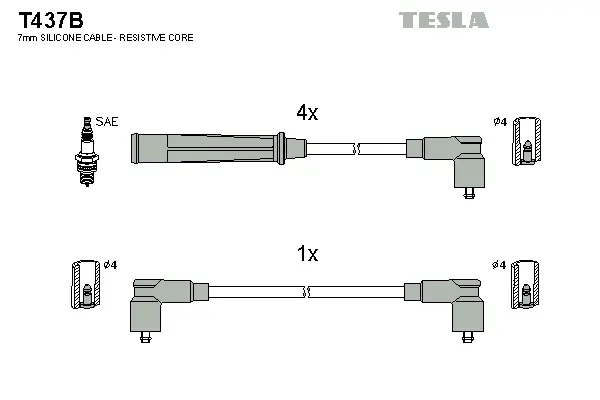 T437B TESLA Комплект проводов зажигания (фото 1)