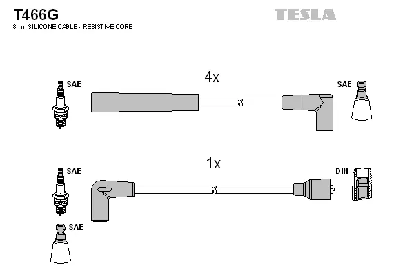 T466G TESLA Комплект проводов зажигания (фото 1)