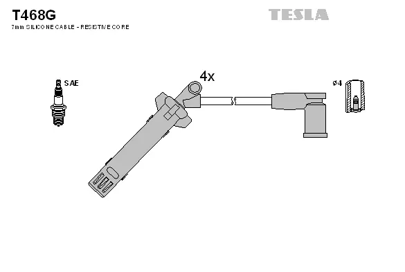 T468G TESLA Комплект проводов зажигания (фото 1)