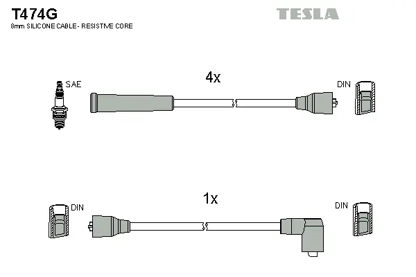 T474G TESLA Комплект проводов зажигания (фото 1)