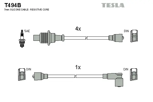 T494B TESLA Комплект проводов зажигания (фото 1)