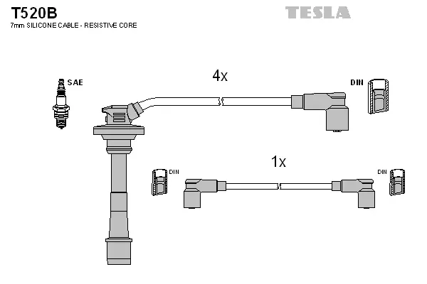 T520B TESLA Комплект проводов зажигания (фото 1)