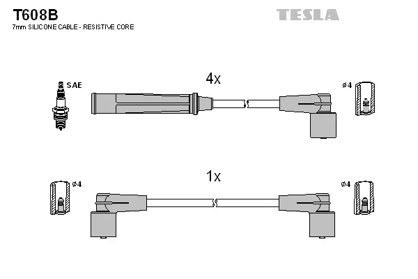 T608B TESLA Комплект проводов зажигания (фото 1)