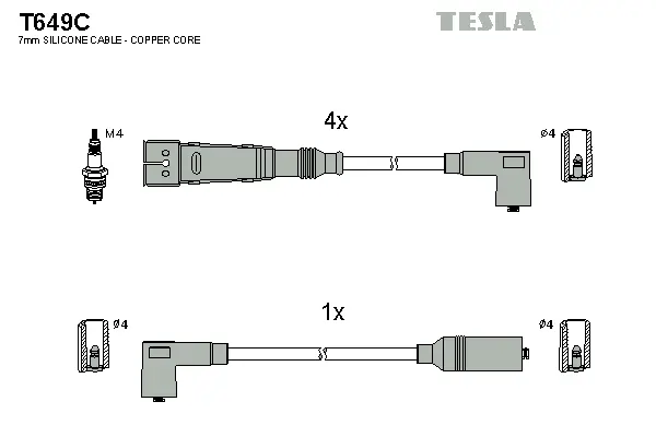 T649C TESLA Комплект проводов зажигания (фото 1)