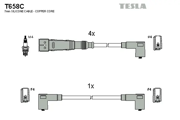T658C TESLA Комплект проводов зажигания (фото 1)