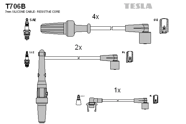 T706B TESLA Комплект проводов зажигания (фото 1)