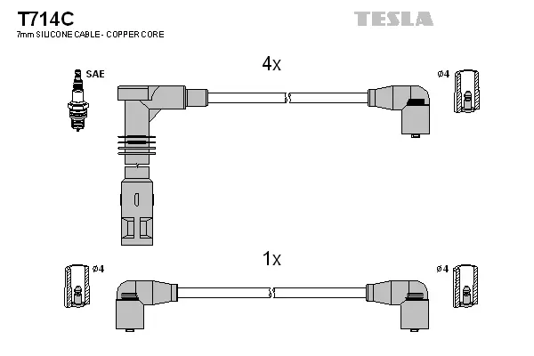 T714C TESLA Комплект проводов зажигания (фото 1)
