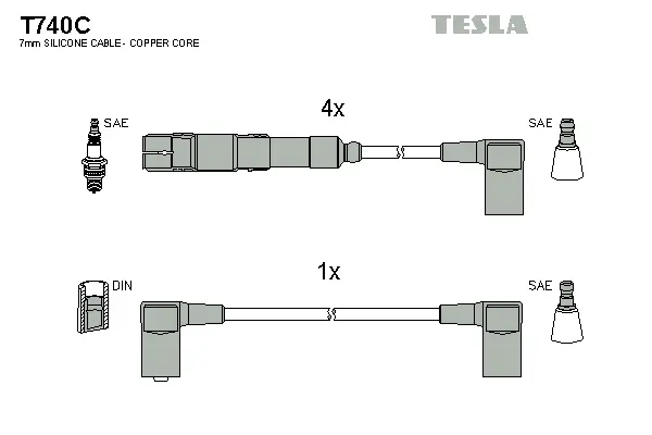 T740C TESLA Комплект проводов зажигания (фото 1)