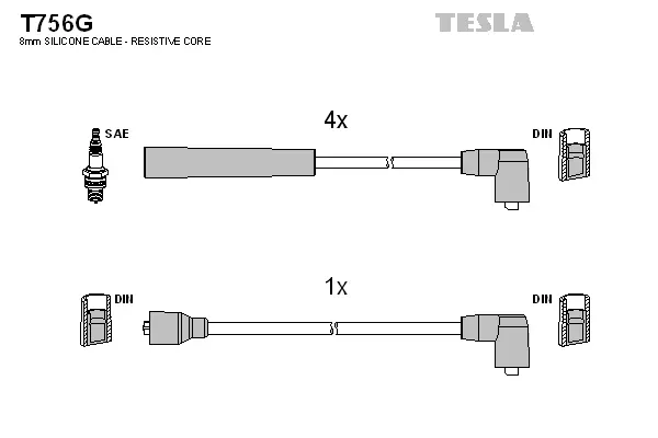 T756G TESLA Комплект проводов зажигания (фото 1)