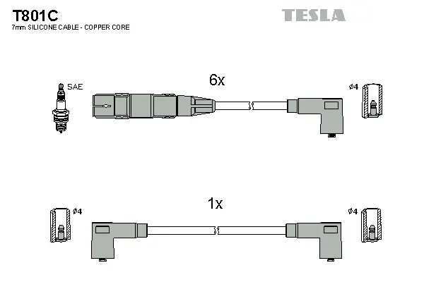 T801C TESLA Комплект проводов зажигания (фото 1)