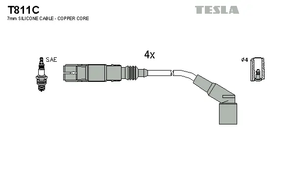 T811C TESLA Комплект проводов зажигания (фото 1)