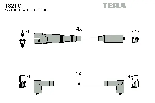 T821C TESLA Комплект проводов зажигания (фото 1)