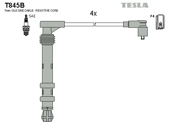 T845B TESLA Комплект проводов зажигания (фото 1)